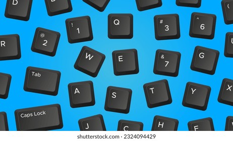 Scattered keyboard keys on bright blue background