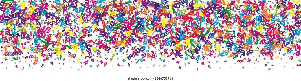 Scattered letters of latin alphabet. Colorful childish floating characters of English language. Foreign languages study concept. Back to school banner on white background.