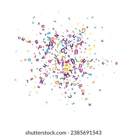 Scattered letters of latin alphabet. Colorful childish floating characters of English language. Foreign languages study concept. Back to school banner on white background.