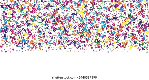 Scattered letters of latin alphabet. Colorful childish floating characters of English language. Foreign languages study concept. Back to school banner on white background.