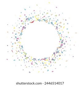 Scattered letters of latin alphabet. Colorful childish floating characters of English language. Foreign languages study concept. Back to school banner on white background.