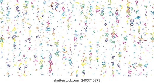 Scattered letters of latin alphabet. Colorful childish floating characters of English language. Foreign languages study concept. Back to school banner on white background.
