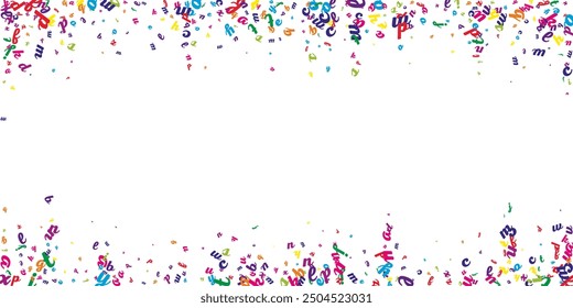 Scattered letters of latin alphabet. Colorful childish floating characters of English language. Foreign languages study concept. Back to school banner on white background.