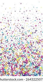 Scattered letters of latin alphabet. Colorful childish floating characters of English language. Foreign languages study concept. Back to school banner on white background.