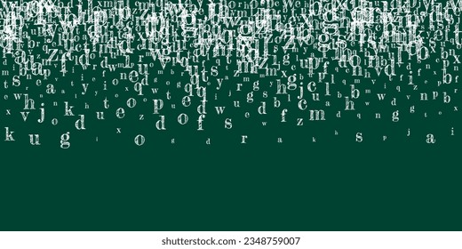 Scattered letters of latin alphabet. White chalk  floating characters of English language. Foreign languages study concept. Back to school banner on blackboard background.