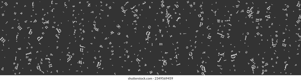 Geschachtelte Buchstaben des lateinischen Alphabets. Weiße Kreide schwimmende Zeichen der englischen Sprache. Fremdsprachen lernen Konzept. Zurück zu Schulbanner auf schwarzem Hintergrund.