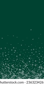 Scattered letters of latin alphabet. White chalk  floating characters of English language. Foreign languages study concept. Back to school banner on blackboard background.