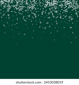 Scattered letters of latin alphabet. White chalk  floating characters of English language. Foreign languages study concept. Back to school banner on blackboard background.