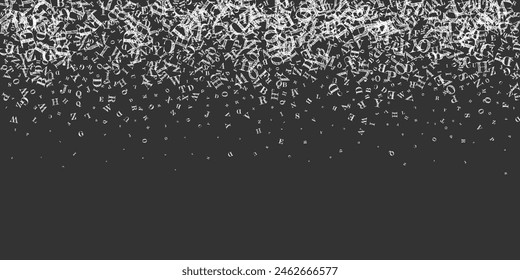 Scattered letters of latin alphabet. White chalk floating characters of English language. Foreign languages study concept. Back to school banner on blackboard background.