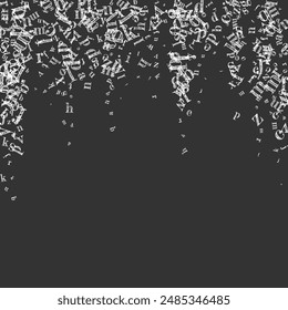 Scattered letters of latin alphabet. White chalk  floating characters of English language. Foreign languages study concept. Back to school banner on blackboard background.