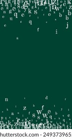 Scattered letters of latin alphabet. White chalk  floating characters of English language. Foreign languages study concept. Back to school banner on blackboard background.