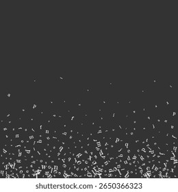 Scattered letters of latin alphabet. White chalk  floating characters of English language. Foreign languages study concept. Back to school banner on blackboard background.