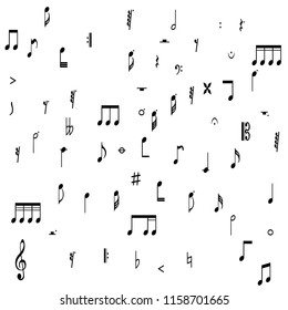 scattered music symbols with white background