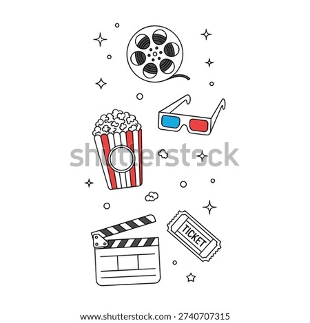 Scattered Night Including Reel Popcorn 3D Glasses Clapperboard and Ticket