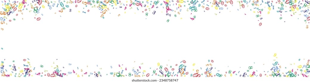 Scattered numbers. Colorful childish digits flying chaotic. Back to school mathematics banner on white background. Falling numbers vector illustration.