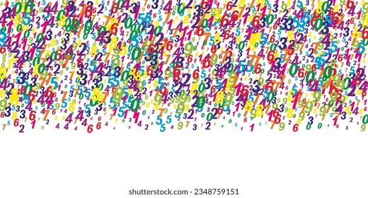 Scattered numbers. Colorful childish digits flying chaotic. Back to school mathematics banner on white background. Falling numbers vector illustration.