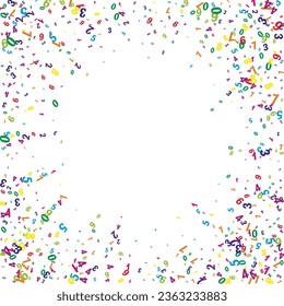 Scattered numbers. Colorful childish digits flying chaotic. Back to school mathematics banner on white background. Falling numbers vector illustration.