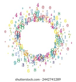 Scattered numbers. Colorful childish digits flying chaotic. Back to school mathematics banner on white background. Falling numbers vector illustration.