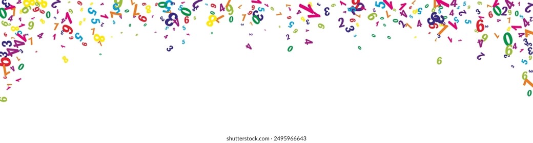 Scattered numbers. Colorful childish digits flying chaotic. Back to school mathematics banner on white background. Falling numbers vector illustration.