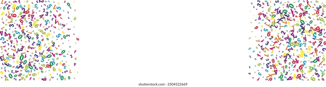 Scattered numbers. Colorful childish digits flying chaotic. Back to school mathematics banner on white background. Falling numbers vector illustration.