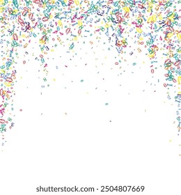 Scattered numbers. Colorful childish digits flying chaotic. Back to school mathematics banner on white background. Falling numbers vector illustration.