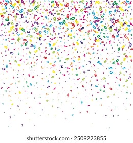 Scattered numbers. Colorful childish digits flying chaotic. Back to school mathematics banner on white background. Falling numbers vector illustration.