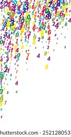 Scattered numbers. Colorful childish digits flying chaotic. Back to school mathematics banner on white background. Falling numbers vector illustration.