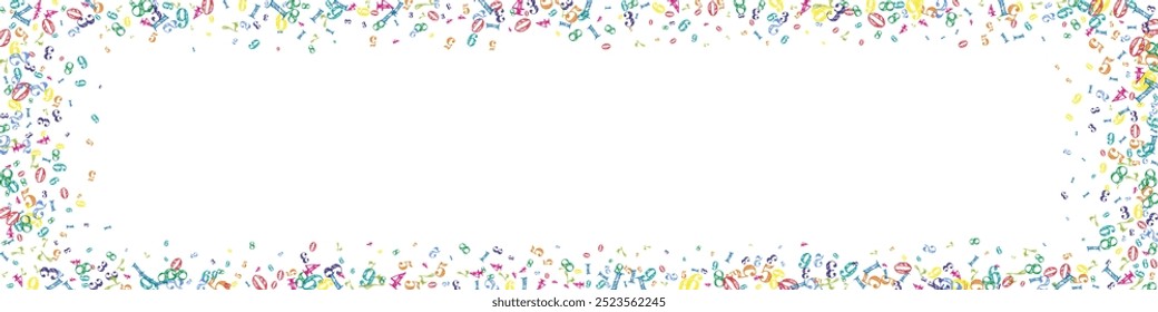 Scattered numbers. Colorful childish digits flying chaotic. Back to school mathematics banner on white background. Falling numbers vector illustration.