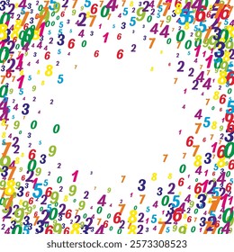 Scattered numbers. Colorful childish digits flying chaotic. Back to school mathematics banner on white background. Falling numbers vector illustration.