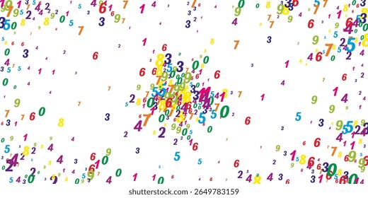 Scattered numbers. Colorful childish digits flying chaotic. Back to school mathematics banner on white background. Falling numbers vector illustration.