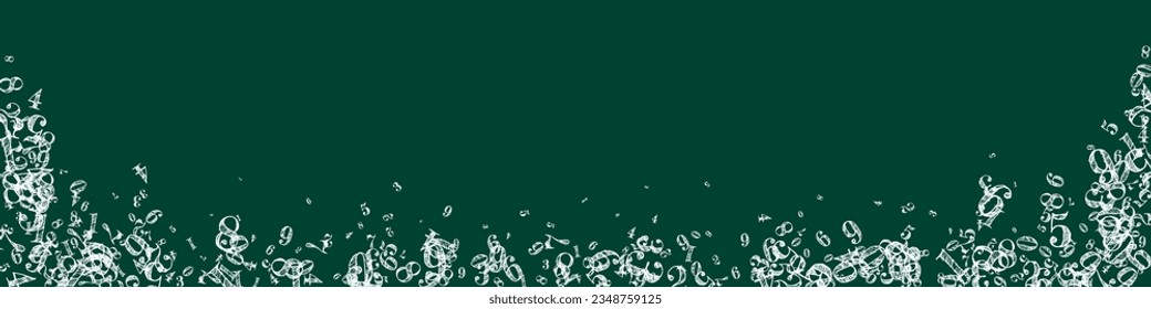 Scattered numbers. White chalk digits flying chaotic. Back to school mathematics banner on blackboard background. Falling numbers vector illustration.