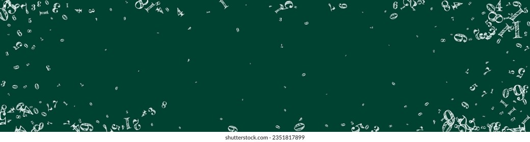 Scattered numbers. White chalk digits flying chaotic. Back to school mathematics banner on blackboard background. Falling numbers vector illustration.