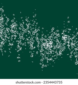 Scattered numbers. White chalk digits flying chaotic. Back to school mathematics banner on blackboard background. Falling numbers vector illustration.