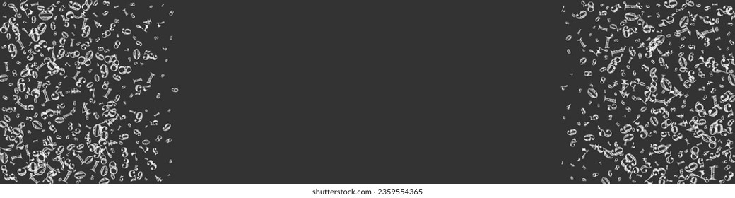 Scattered numbers. White chalk digits flying chaotic. Back to school mathematics banner on blackboard background. Falling numbers vector illustration.