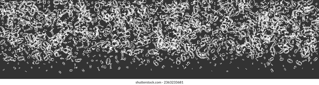 Scattered numbers. White chalk digits flying chaotic. Back to school mathematics banner on blackboard background. Falling numbers vector illustration.