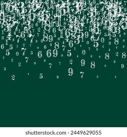 Scattered numbers. White chalk digits flying chaotic. Back to school mathematics banner on blackboard background. Falling numbers vector illustration.