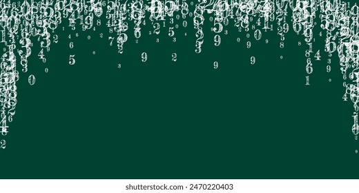 Scattered numbers. White chalk digits flying chaotic. Back to school mathematics banner on blackboard background. Falling numbers vector illustration.