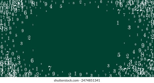 Scattered numbers. White chalk digits flying chaotic. Back to school mathematics banner on blackboard background. Falling numbers vector illustration.