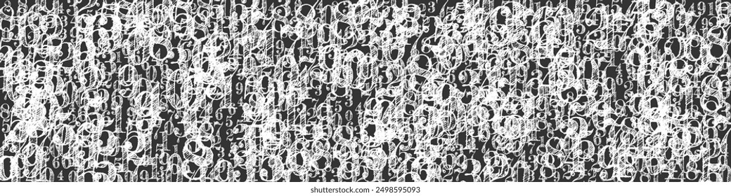 Números dispersos. Dedos de tiza blanca volando caótico. Anuncio de matemáticas de regreso a la escuela sobre fondo de pizarra. Ilustración vectorial de números decrecientes.