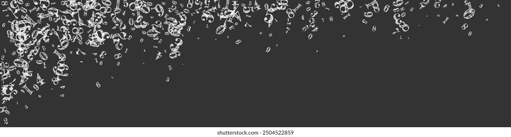 Scattered numbers. White chalk digits flying chaotic. Back to school mathematics banner on blackboard background. Falling numbers vector illustration.