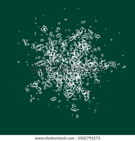 Scattered numbers. White chalk digits flying chaotic. Back to school mathematics banner on blackboard background. Falling numbers vector illustration.