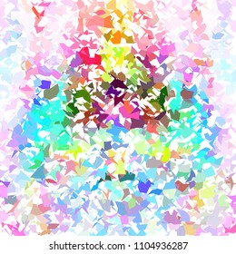 Scattered overlapping random shapes geometric colorful rainbow pattern. Abstract textured background. Vector illustration