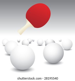 scattered paddle and pong balls