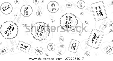 A scattered pattern of black and white sale tags featuring 'Limited Time 20% Off' and 'Limited Time 30% Off' messages.