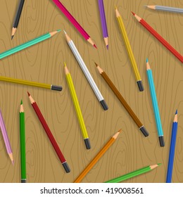Scattered pencils on table vector background. Color pencils illustration vector