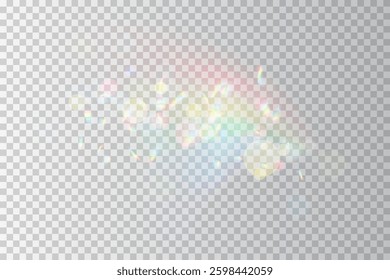 A scattered rainbow light glow, diffused and gentle, on a checkered transparent background.
