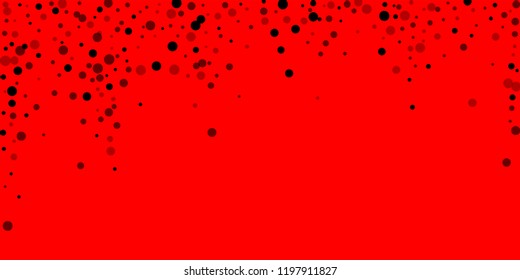 Scattered random black dots. Dark points dispersion on red background. Breathtaking grey spots dispersing overlay template. Adorable vector illustration.
