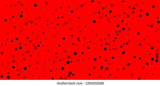 Scattered random black dots. Dark points dispersion on red background. Bold grey spots dispersing overlay template. Trending vector illustration.