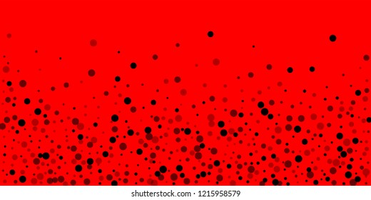 Scattered random black dots. Dark points dispersion on red background. Bold grey spots dispersing overlay template. Pretty vector illustration.