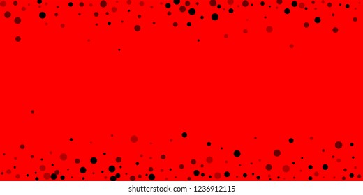 Scattered random black dots. Dark points dispersion on red background. Bold grey spots dispersing overlay template. Awesome vector illustration.